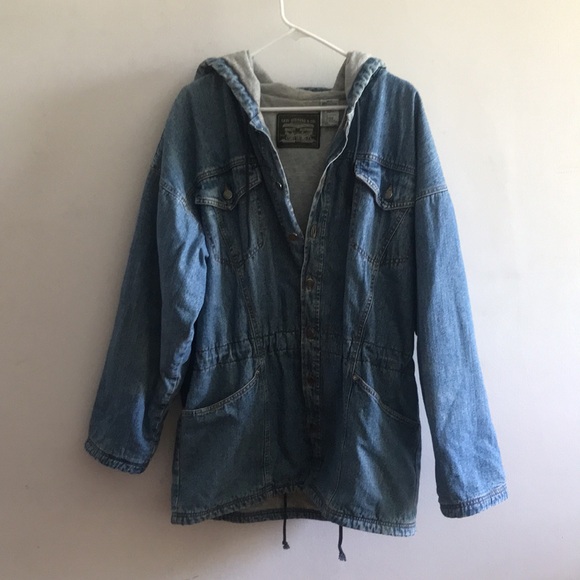 Vtg Levi’s Denim Hooded Mid Weight Jacket Fully Lined w/ Drawstring Waist Sz M - Picture 8 of 10
